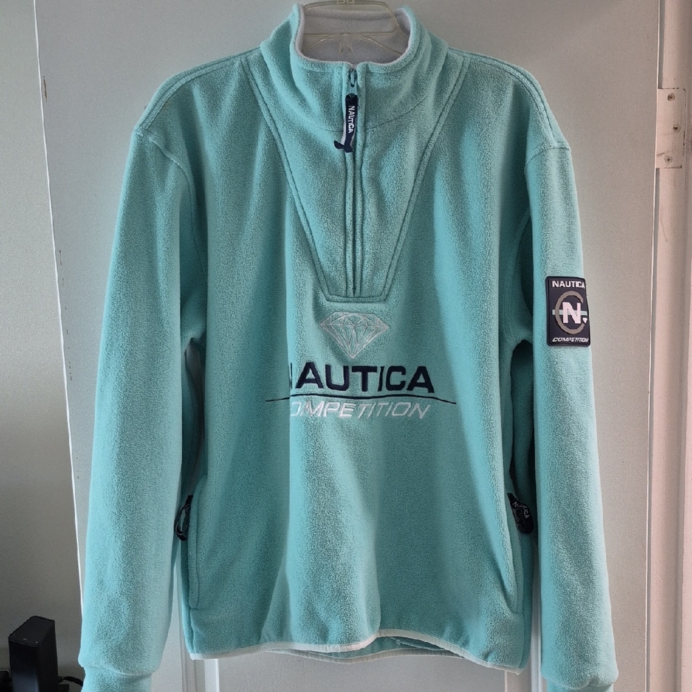 Nautica Competition Quarter Zip Warm Fleece Pullover Teal Mens Small/Women Large